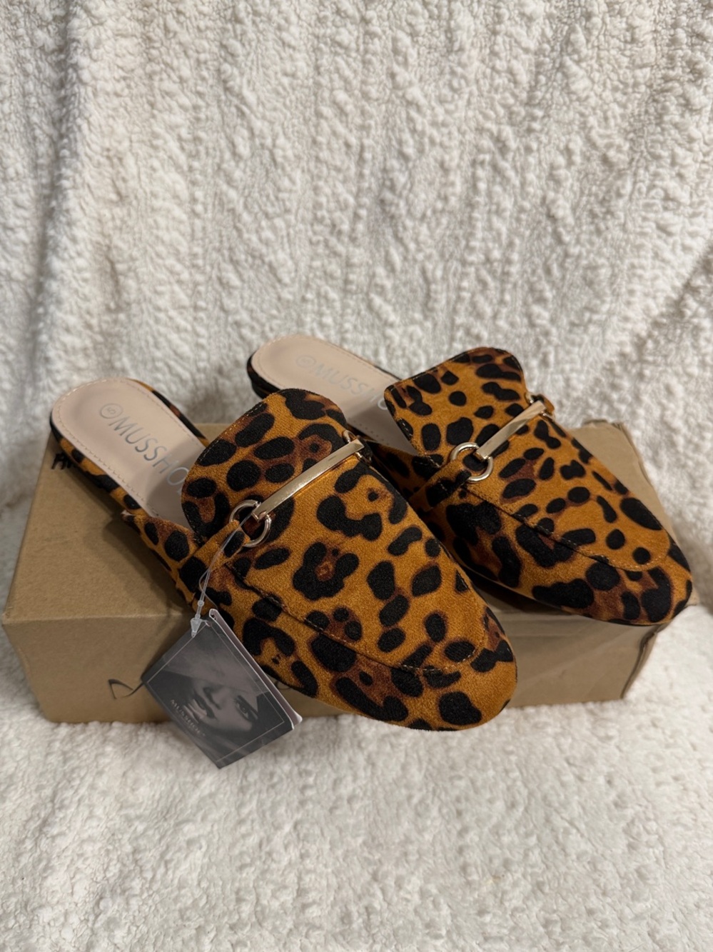 Musshoe Leopard Print Mule Loafers in Brown